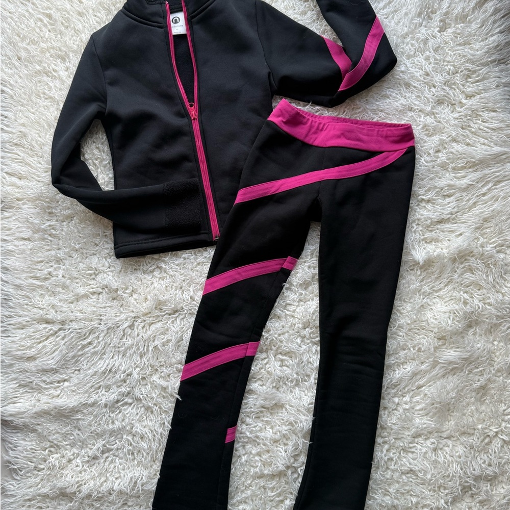 Ice Skating Black Active Zip Jacket & Pants Set with Pink Trim - Picture 2 of 4